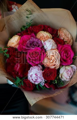 Bouquet Of Flowers On A Leg In The Interior Of The Restaurant For A Celebration Shop Floristry Or We