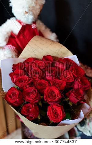 Bouquet Of Flowers On A Leg In The Interior Of The Restaurant For A Celebration Shop Floristry Or We