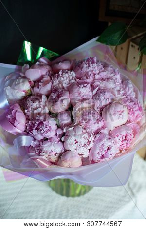 Bouquet Of Flowers On A Leg In The Interior Of The Restaurant For A Celebration Shop Floristry Or We