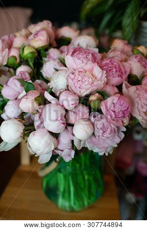 Bouquet Of Flowers On A Leg In The Interior Of The Restaurant For A Celebration Shop Floristry Or We