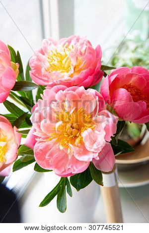 Bouquet Of Flowers On A Leg In The Interior Of The Restaurant For A Celebration Shop Floristry Or We