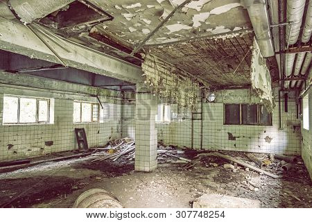 Interior Of Abandoned House In Korytnica Spa, Slovak Republic. Urbex Style.
