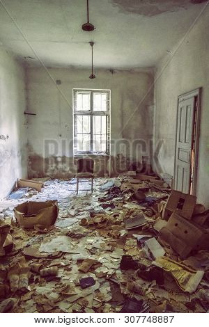 Interior Of Abandoned House In Korytnica Spa, Slovak Republic. Urbex Style.