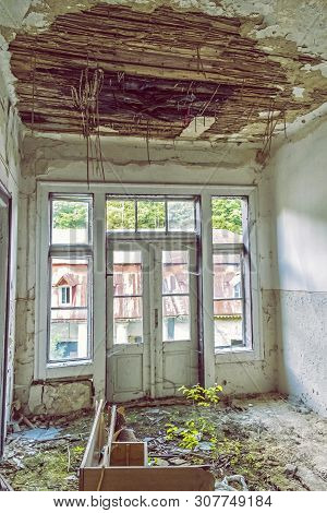 Interior Of Abandoned House In Korytnica Spa, Slovak Republic. Urbex Style.