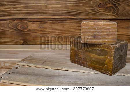 Household Soap Washing On Wooden Boards Close-up