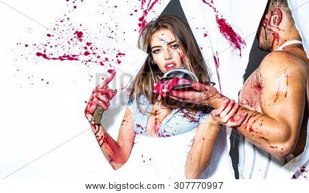 Cannibalism. Donation And Donar. Zombie. Medical Transplantation. Meatman In Butcher Shop, Butchery.