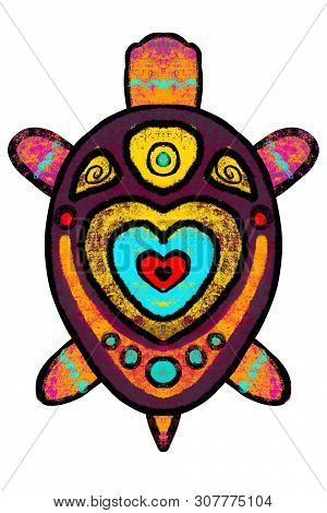 Bright Multi-colored Turtle, A Tortoise Painted In African Style- Illustration