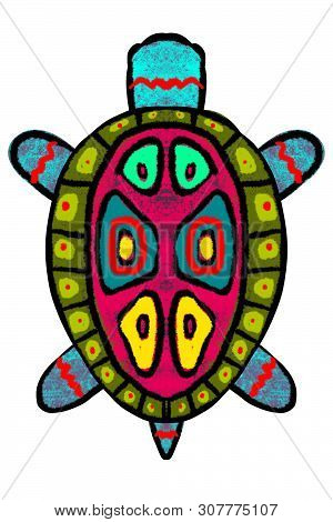 Bright Multi-colored Turtle, A Tortoise Painted In African Style- Illustration