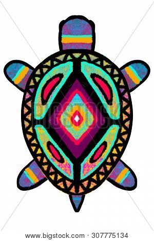 Bright Multi-colored Turtle, A Tortoise Painted In African Style- Illustration