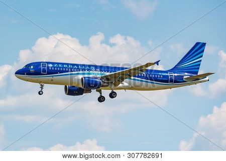 Moscow, Russia - June 21, 2019: Aircraft Airbus A320-214 4k-az79 Of Azal Azerbaijan Airlines Landing