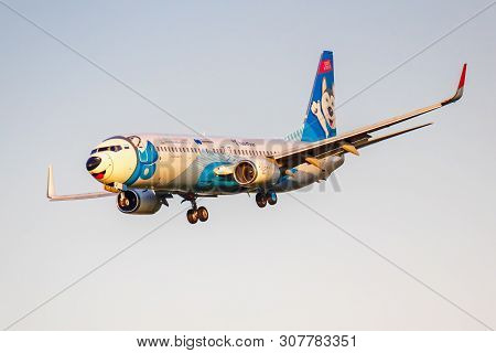 Moscow, Russia - June 20, 2019: Aircraft Boeing 737-8as(wl) Vq-bqt Laika Special Livery Of Nordstar 