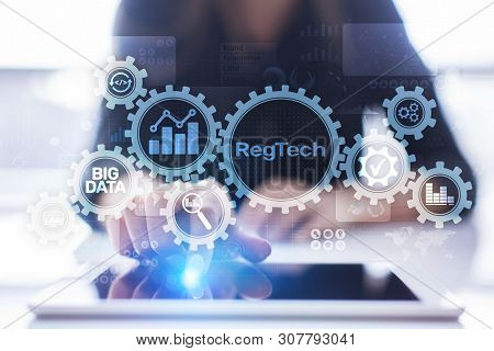 Regtech Regulation Compliance Financial Control Modern Internet Technology Concept On Virtual Screen
