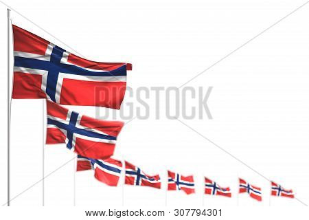 Beautiful Norway Isolated Flags Placed Diagonal, Picture With Soft Focus And Place For Text - Any Ce