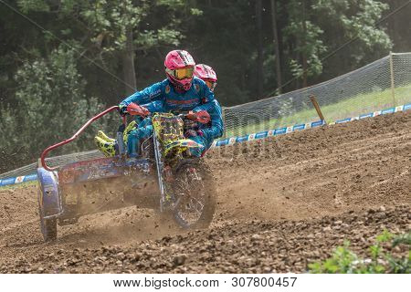 Brezova Nad Svitavou, Czech Republic - June 15, 2019: Sidecars Name Pudlo And Viton In The Turn In I