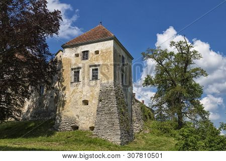 Ancient Historical Svirz ( Svirzh ) Castle And Scenic Surroundings. Lviv Region. Western Ukraine. To