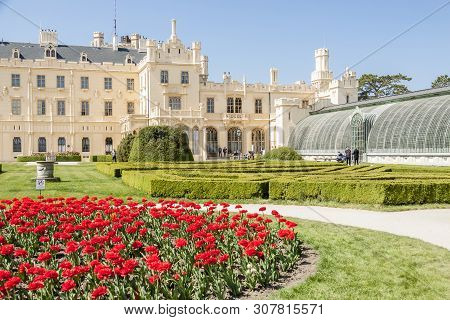 Lednice, Czech Republic - April 22, 2019: Castle Lednice On April 22,2019 In Lednice In Czech Republ