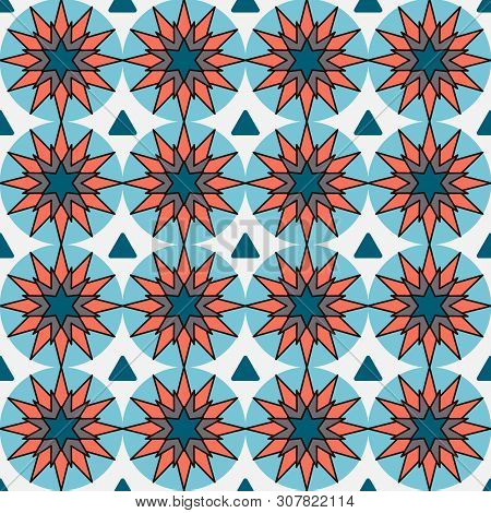 Modern Mosiac Geometric Pattern. Circle Graphic Seamless Desifn. Colorful Ceraic Background. Bright 