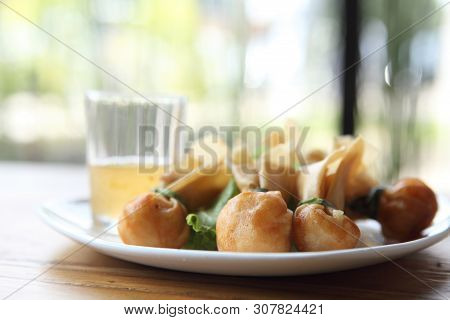 Wontons Oriental Deep Fried On A Plate