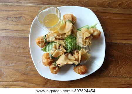 Wontons Oriental Deep Fried On A Plate