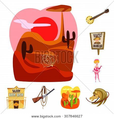 Vector Design Of Wild And West Sign. Collection Of Wild And American Stock Vector Illustration.