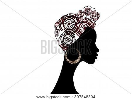 Portrait Beautiful Afro Woman. Shenbolen Ankara Headwrap Women African Traditional Headtie Scarf Tur