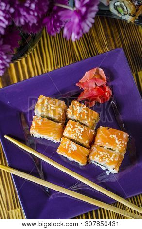 Ushi With Red Fish On A Purple Plate