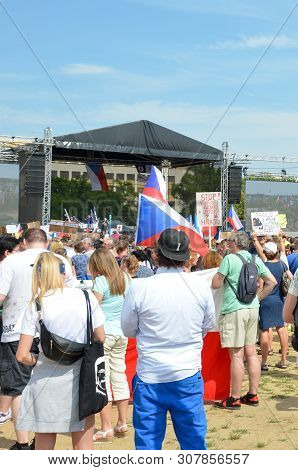 Prague, Czech Republic - June 23 2019: Crowd Of People Protests Against Prime Minister Babis And Min