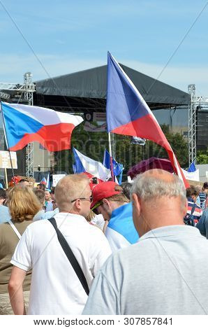 Prague, Czech Republic - June 23 2019: Crowd Of People Protests Against Prime Minister Babis And Min