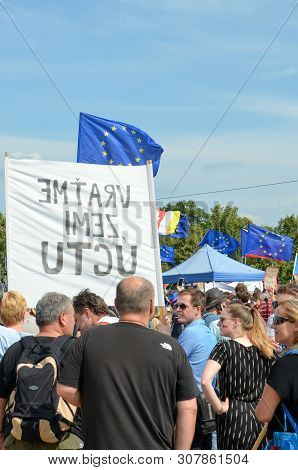 Prague, Czech Republic - June 23 2019: Crowd Of People Protests Against Prime Minister Babis And Min