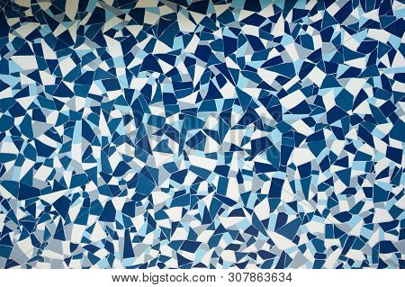 Rock Stone Blue Painted Symetry Decor Tile With Cracks Wall Background Texture. Tile Blue White And 