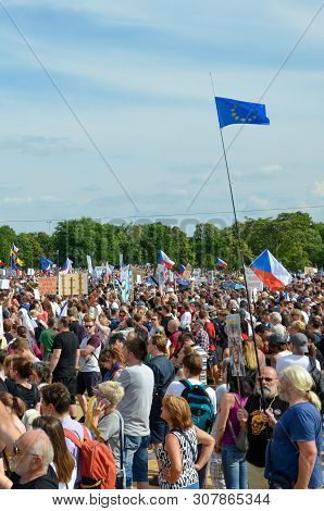 Prague, Czech Republic - June 23 2019: Crowd Of People Protests Against Prime Minister Babis And Min