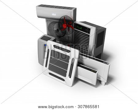 Concept Group Of Equipment For Cooling And Air Conditioning And Insulation 3d Render On White Backgr
