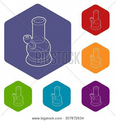 Bong For Smoking Icons Vector Colorful Hexahedron Set Collection Isolated On White