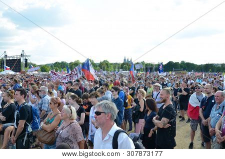 Prague, Czech Republic - June 23 2019: Crowd Of People Protests Against Prime Minister Babis And Min