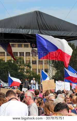 Prague, Czech Republic - June 23 2019: Crowd Of People Protests Against Prime Minister Babis And Min