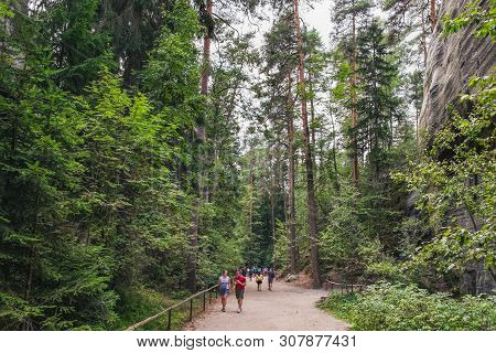 Adrspach, Czech Republic - August 16, 2018: Tourists Visit And Enjoy Views Of Famous Sandstone Rock 