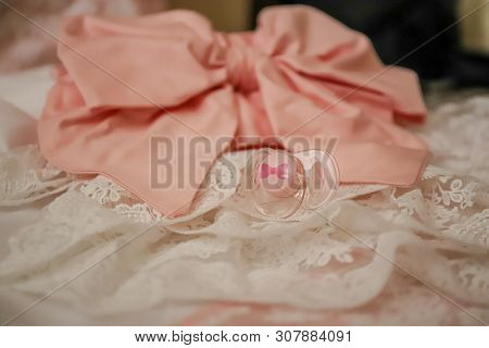 Baby Nipple Against The Pink Bow And Lace Gentle Background With No People Cloрse-up Newborn