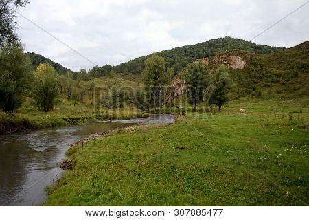 Mountain Landscape In The Vicinity Of The Taiga Village Generalka Altai Territory