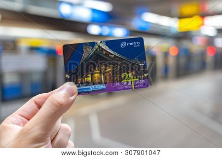 Taipei, Taiwan - June 19, 2019 : Using Subway System In Taipei By 24hr Taipei Metro Pass. Once Activ