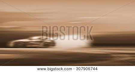 Sport Car Wheel Drifting. Blurred Of Image Diffusion Race Drift Car With Lots Of Smoke From Burning 