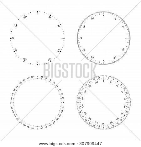 Circular Protractor With Dial And Wind Directions. Editable Stroke Width.