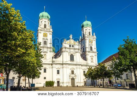Passau,germany - June 18,2019 - View At The Cathedral Of Saint Stephen In Passau. Passau Is A Town I