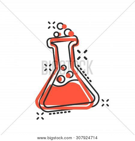 Chemistry Beakers Sign Icon In Comic Style. Flask Test Tube Vector Cartoon Illustration On White Iso