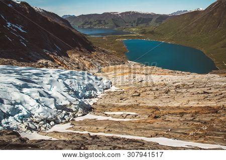 Beautiful Scenery On The Mountains And The Glacier Svartisen Landscape In Norway Scandinavian Nature