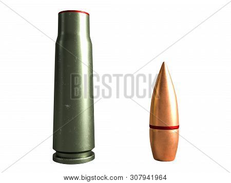 Cartridge 7.62X39 Mm, Russian And Soviet Army, Isolated. 3D Rendering