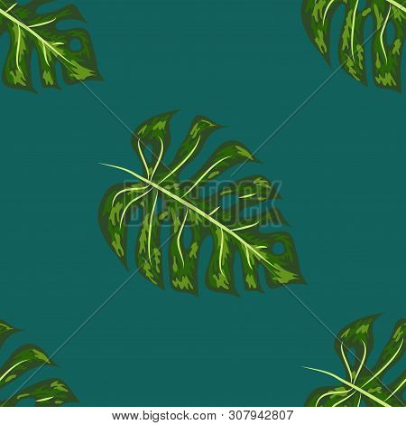 Tropical Pattern. Seamless Texture With Bright Hand Drawn Leaves Of Monstera.