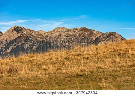 Italian Alps And The Plateau Of Lessinia With The Carega Mountain, Called The Small Dolomites. Regio