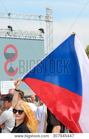 Prague, Czech Republic - June 23 2019: Crowd Of People Protests Against Prime Minister Babis And Min