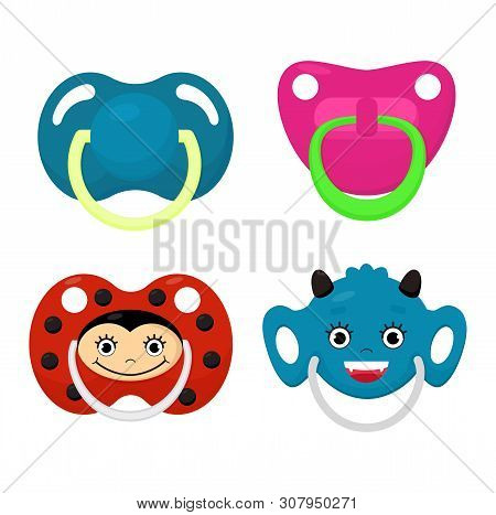 Pacifier Vector Baby Soother Child Nipple And Kids Rubber Nipple Illustration Set Of Cartoon Comfort