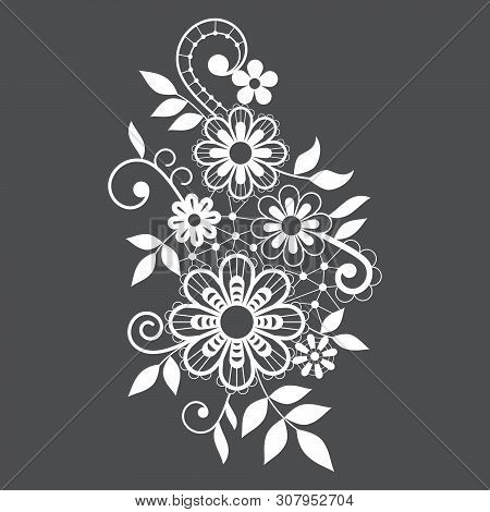 Retro Lace Vector Single Pattern, Ornamental Design With Flowers And Swirls, Detailed Lace Motif
